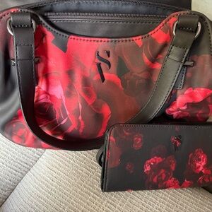 Stylish Black and Red Floral Women's Bag